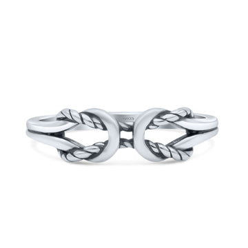 Classic Fishermans Knot Design Infinity Style Loop Double Rope Knot Oxidized Band Thumb Ring
